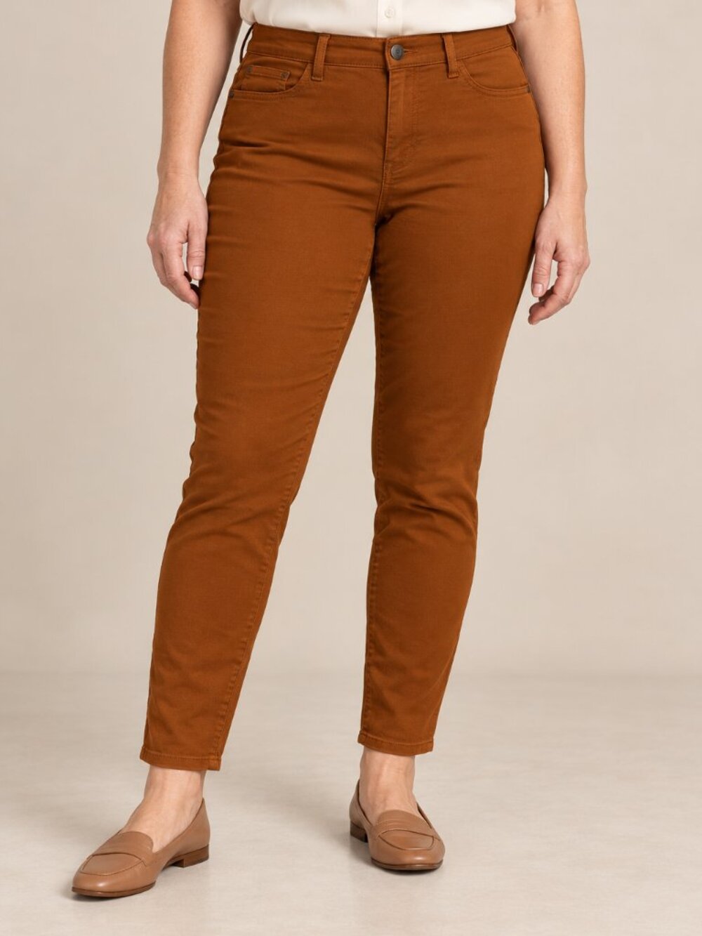 St John's Bay Brown Skinny Leg Pants 16P Stretch Fit Petite Casual Style